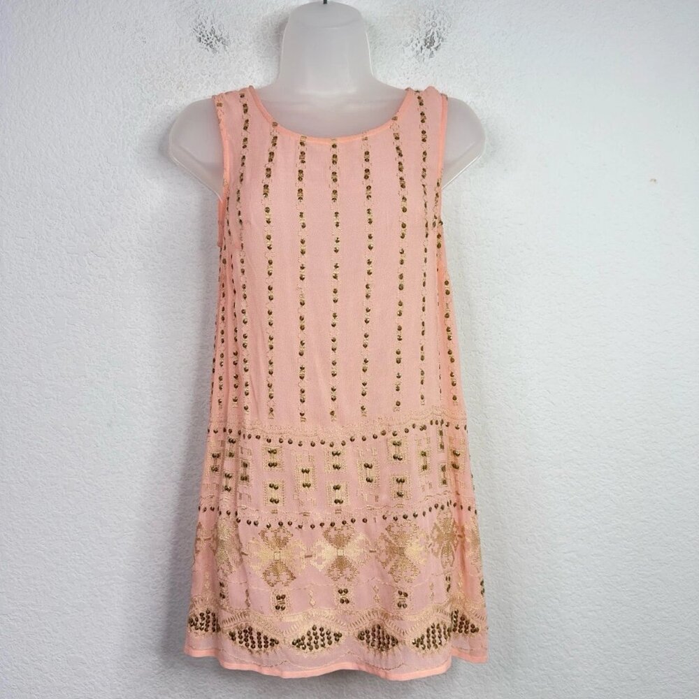 Floreat Shirt Womens Size 2 Pink Sequined Embroidered Boho Cottagecore Hippie